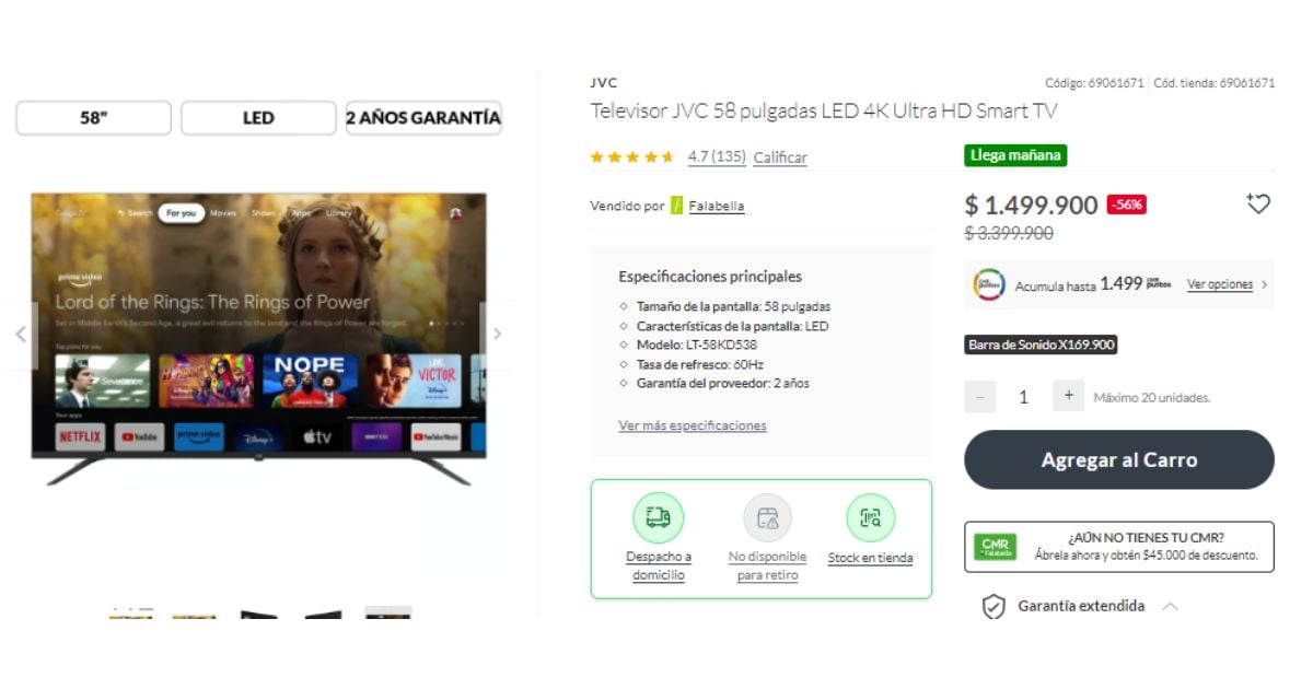 El televisor de 58 pulgadas de JVC con un descuento en Falabella imperdible - Descuento en Falabella: El televisor de 58 pulgadas con tremendo precio ; podrá estrenar tv