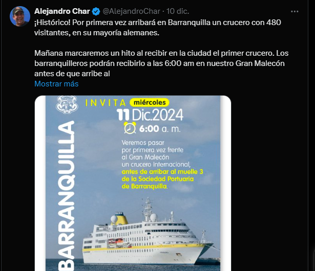 Puerto Colombia - Listo el muelle de Puerto Colombia para estrenarse con un crucero alemán de 480 pasajeros